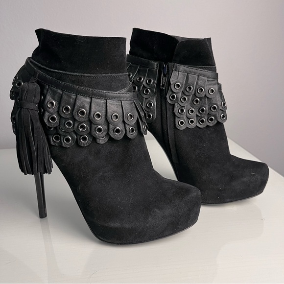 3.1 Philip Lim Womens Black Suede Leather Fringe Tassel Booties Size 35 US 4.5 - Picture 4 of 16